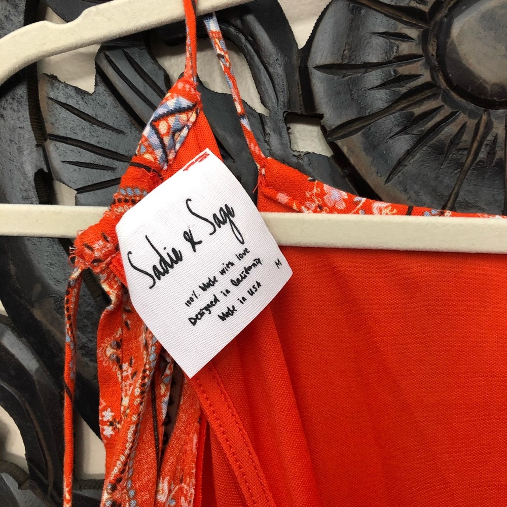 Sadie & Sage Red Orange Popover Aztec Boho Romper - Picture 3 of 10